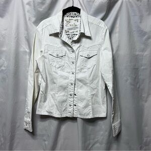 Zenim White Fitted Long Sleeve Button Down Shirt